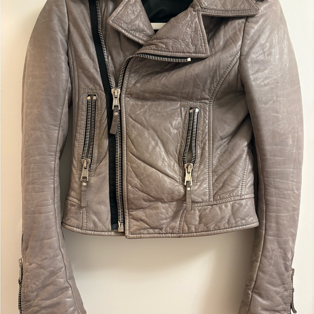 Balenciaga Gray Leather Moto Jacket Asymmetrical Zipper